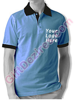 Designer Sky Blue and Black Color Company Logo Printed T Shirts